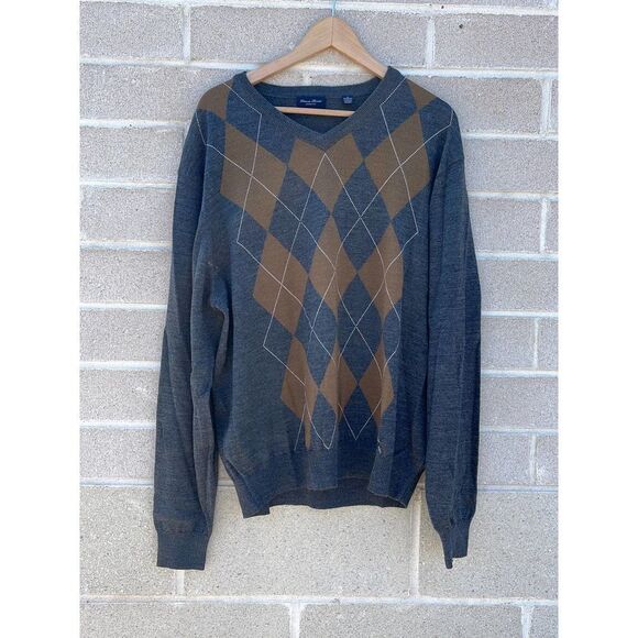 Linea Rosso argyle Sweater mens Xlarge V-Neck pullover long sleeve wool blend - Picture 1 of 8